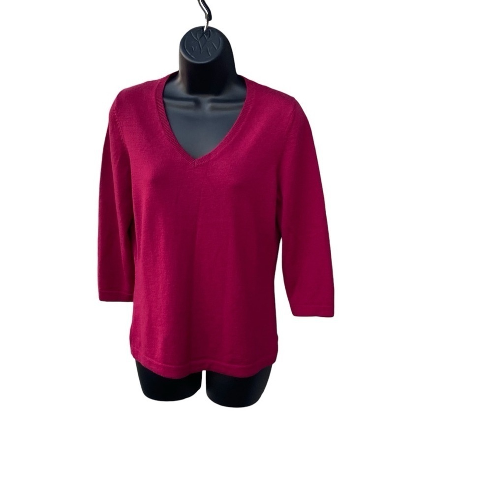 Gap Italian Merino Wool Ladies Pull Over V neck Burgundy Berry Plum Color Sz‎ LG